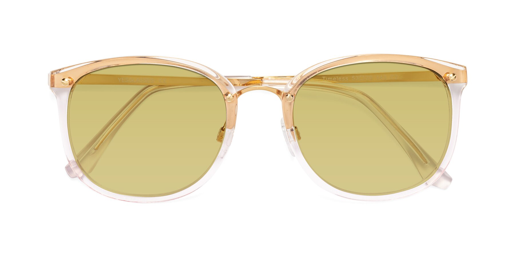 Folded Front of Timeless in Transparent Pink with Medium Champagne Tinted Lenses
