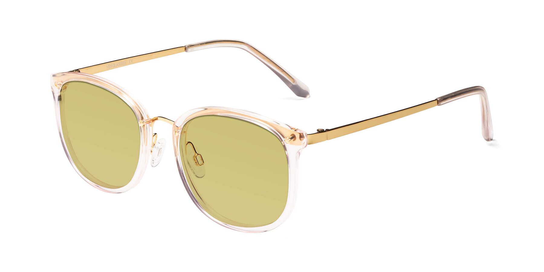 Angle of Timeless in Transparent Pink with Medium Champagne Tinted Lenses