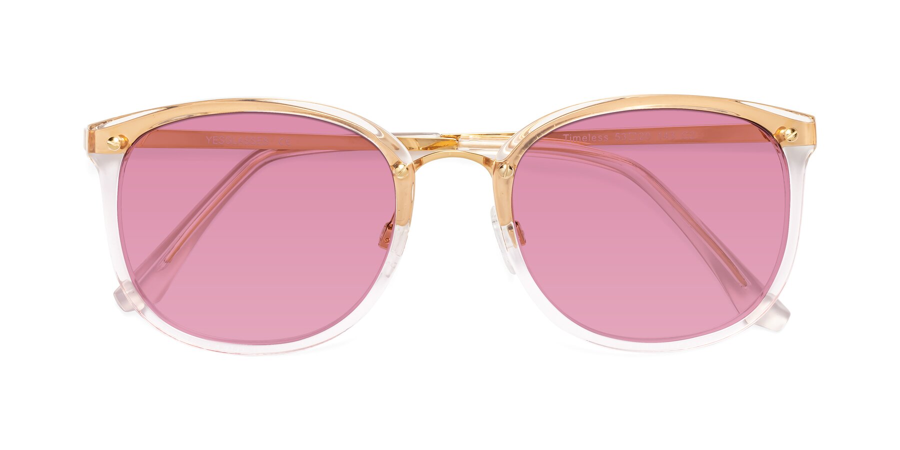 Folded Front of Timeless in Transparent Pink with Medium Wine Tinted Lenses