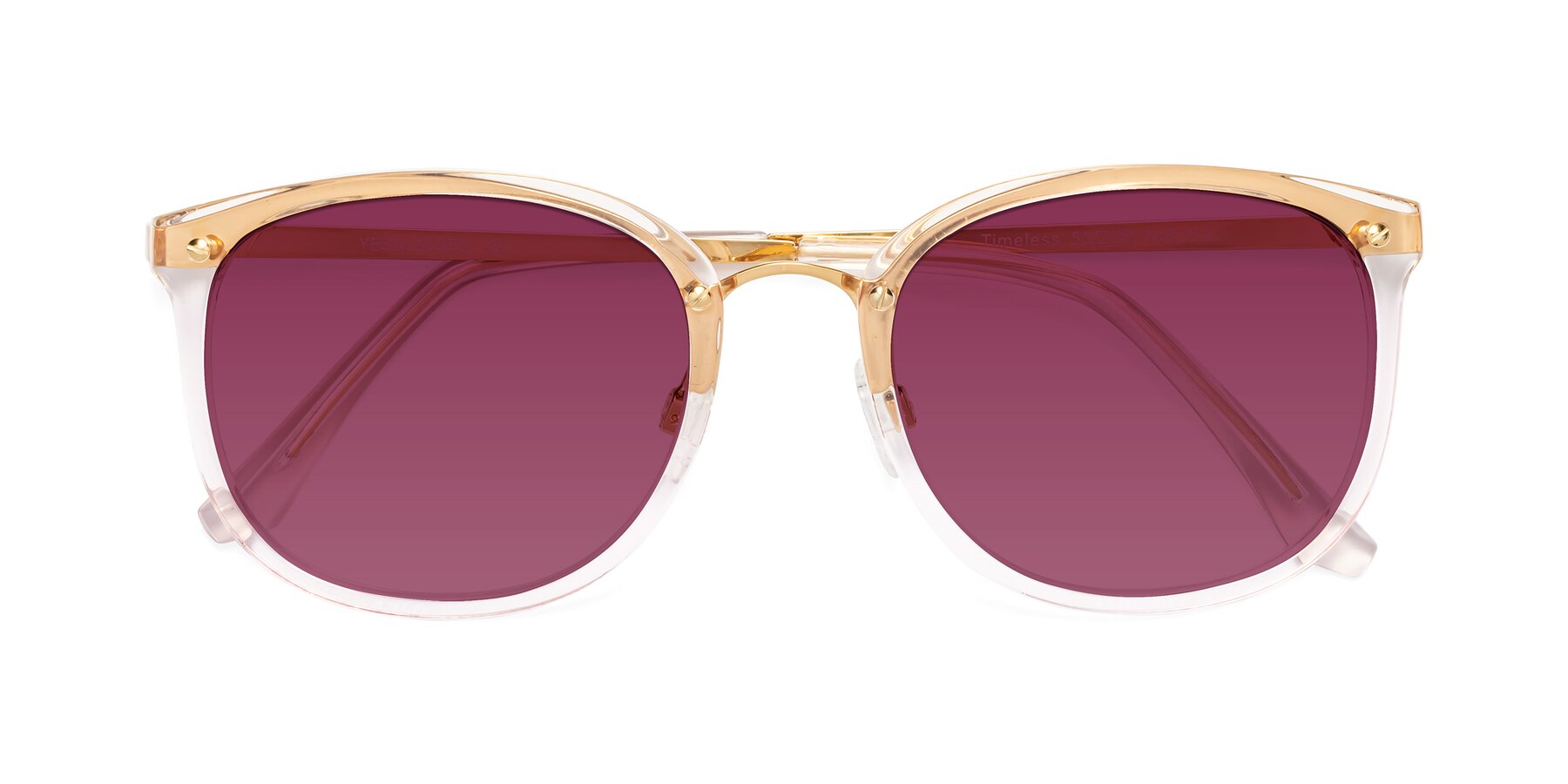 Folded Front of Timeless in Transparent Pink with Wine Tinted Lenses