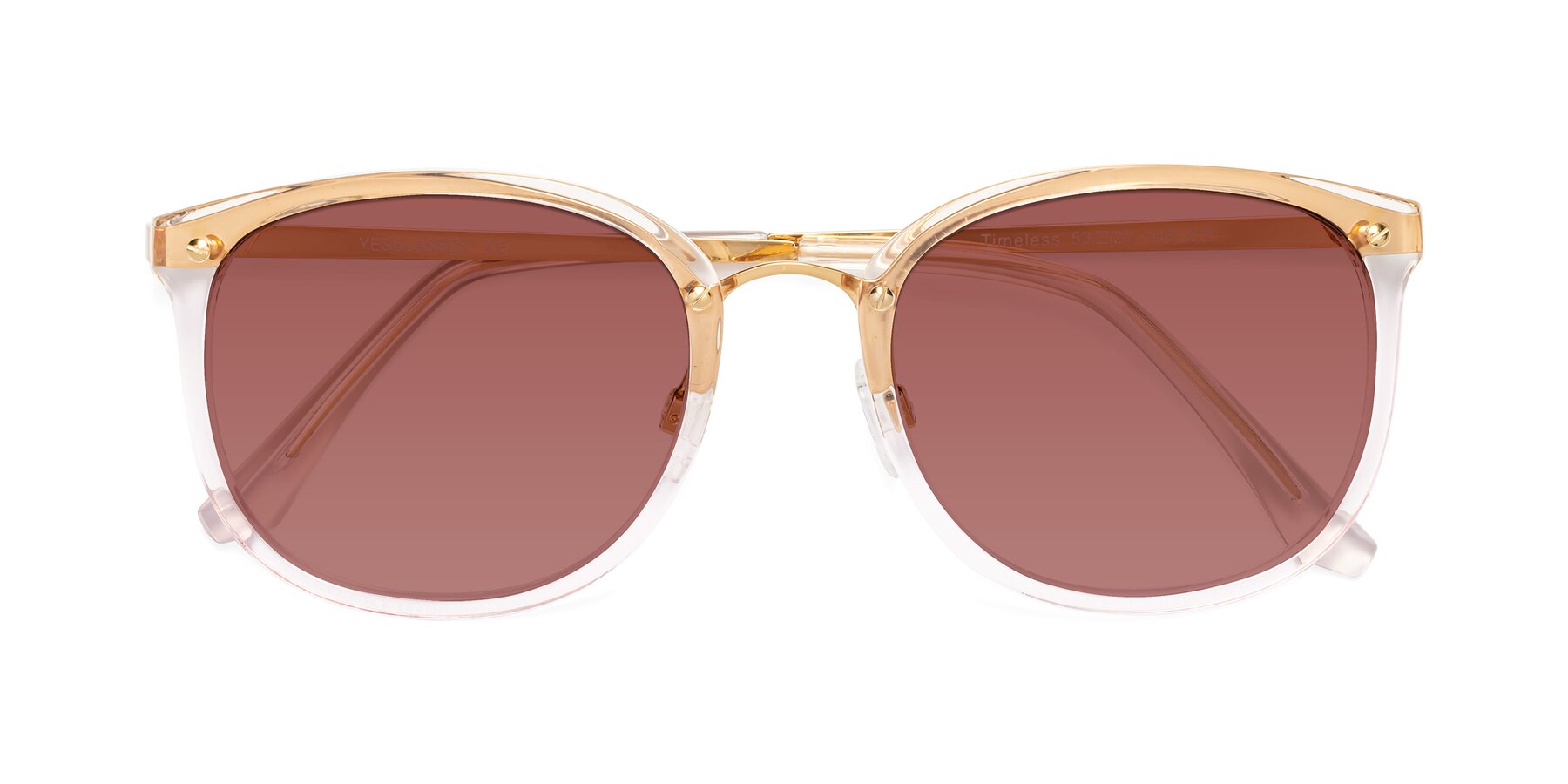 Folded Front of Timeless in Transparent Pink with Garnet Tinted Lenses