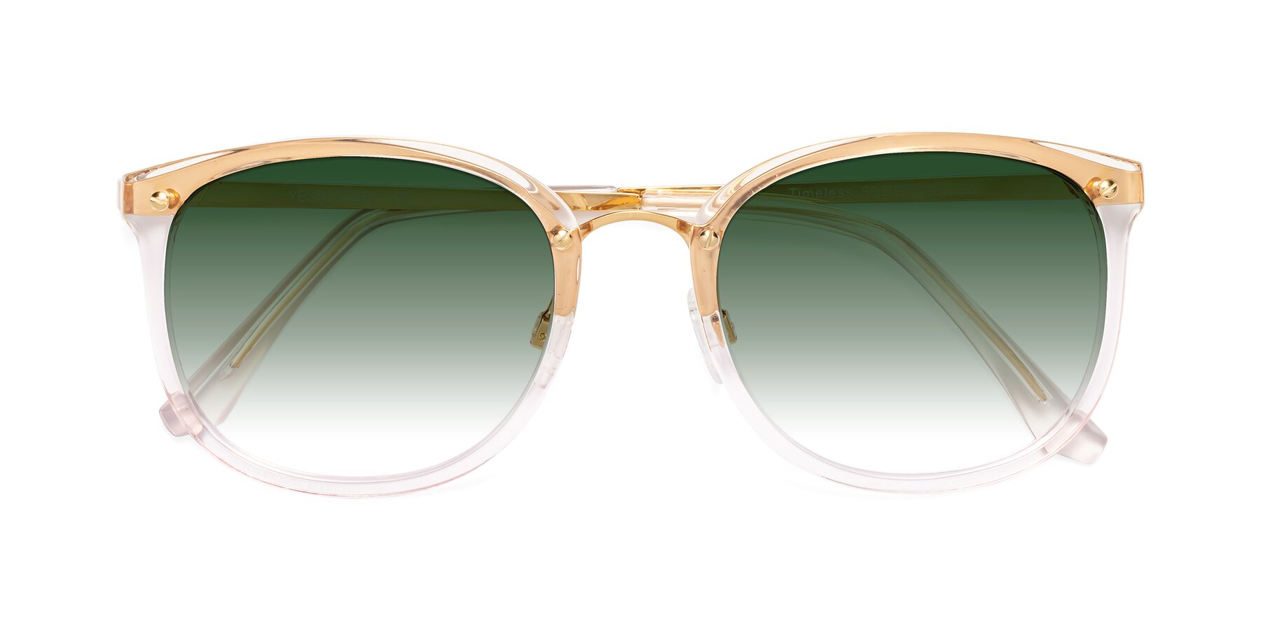 Folded Front of Timeless in Transparent Pink with Green Gradient Lenses