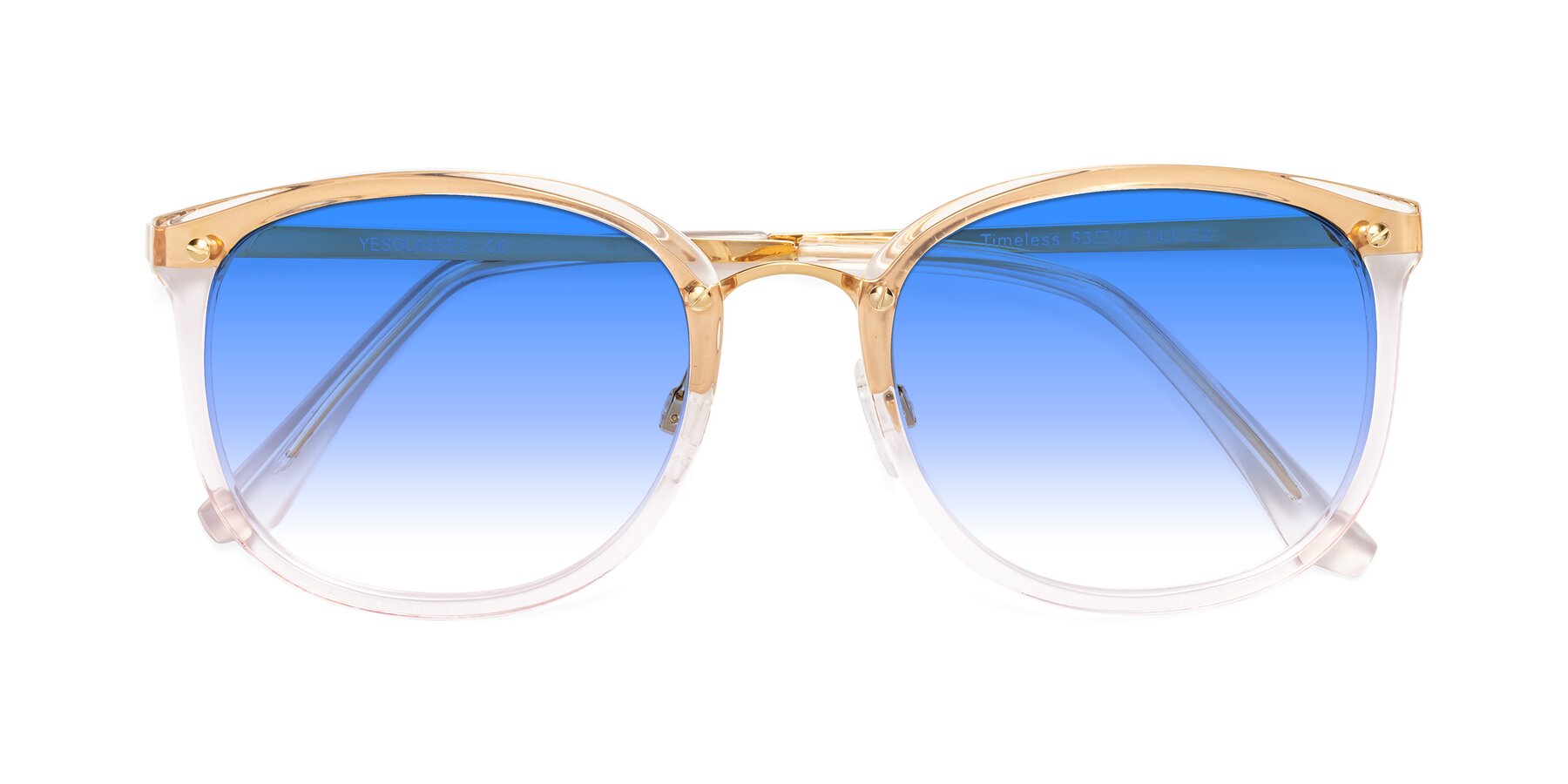 Folded Front of Timeless in Transparent Pink with Blue Gradient Lenses