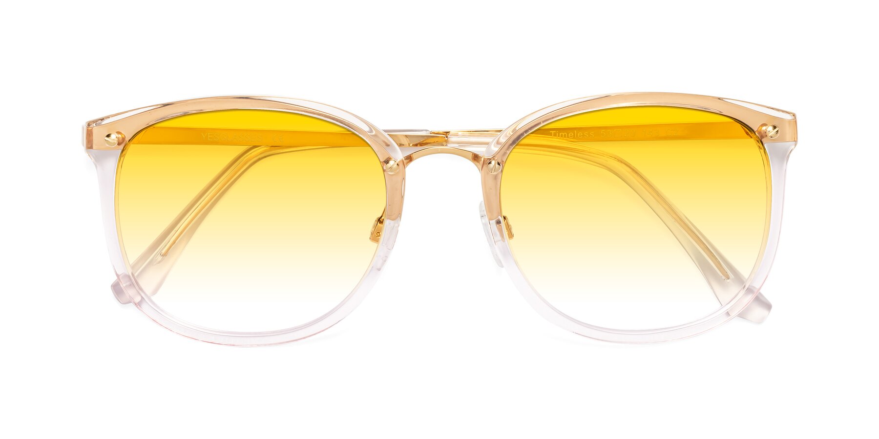 Folded Front of Timeless in Transparent Pink with Yellow Gradient Lenses