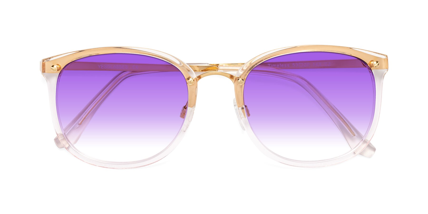 Folded Front of Timeless in Transparent Pink with Purple Gradient Lenses