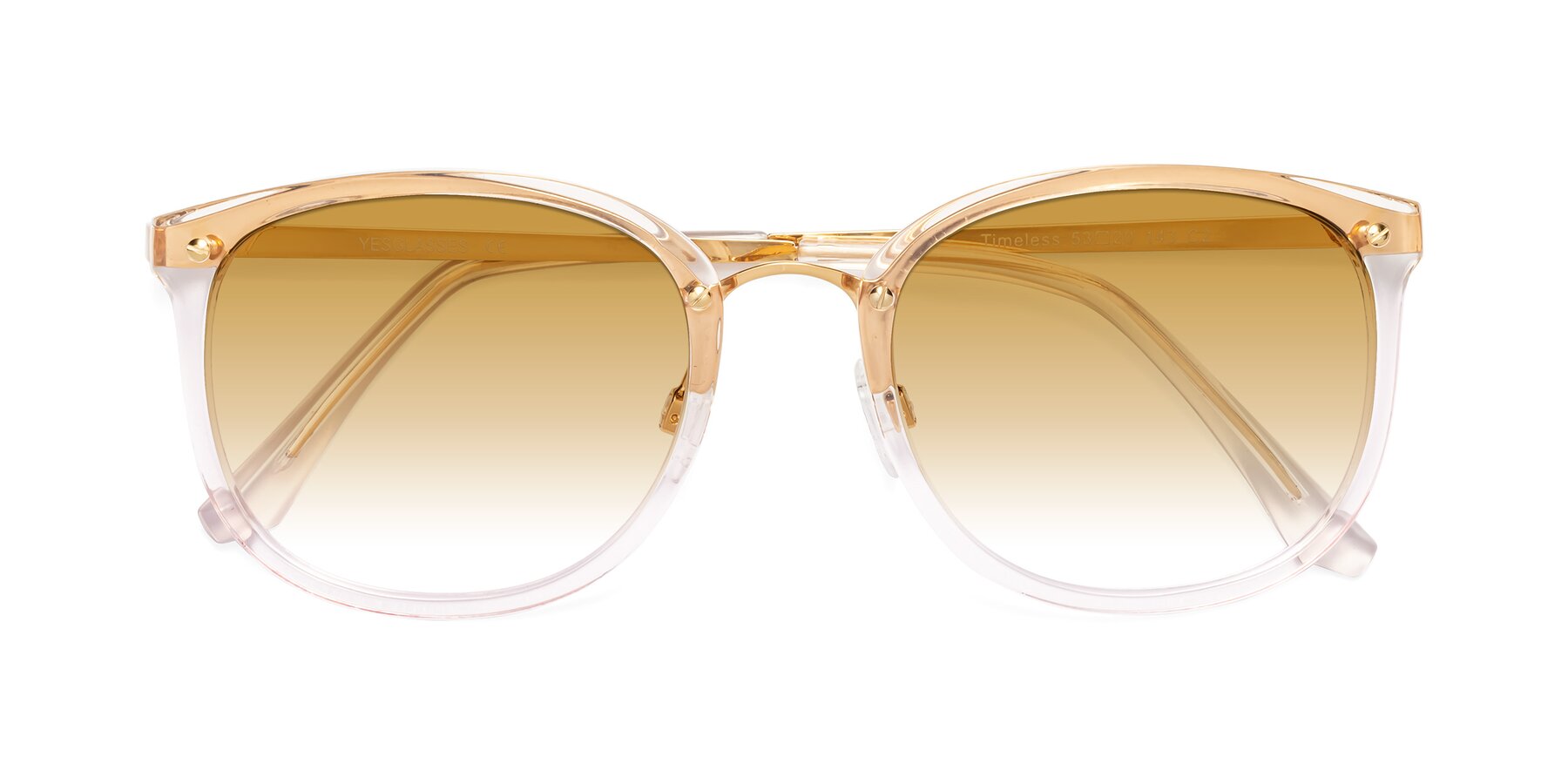 Folded Front of Timeless in Transparent Pink with Champagne Gradient Lenses