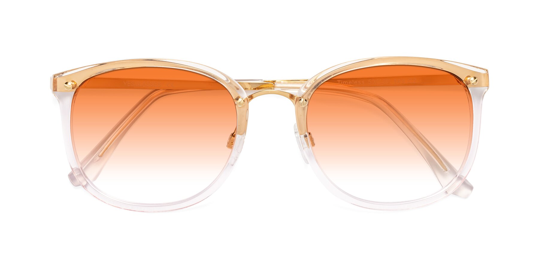 Folded Front of Timeless in Transparent Pink with Orange Gradient Lenses