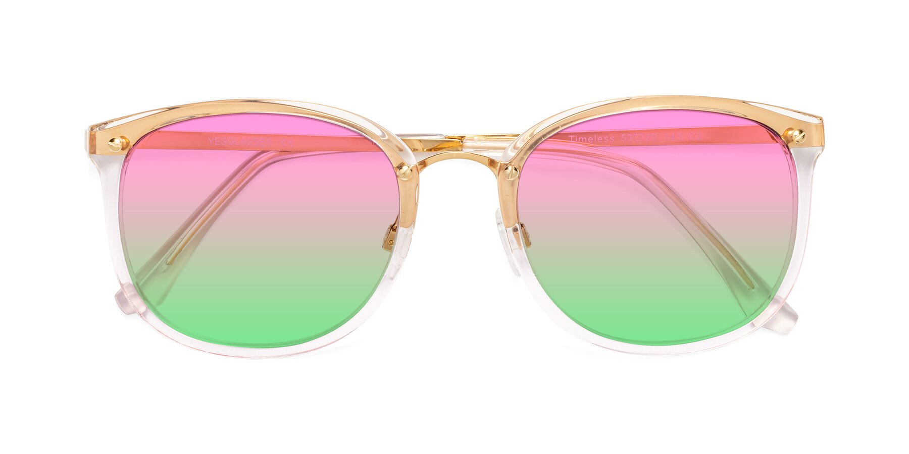 Folded Front of Timeless in Transparent Pink with Pink / Green Gradient Lenses