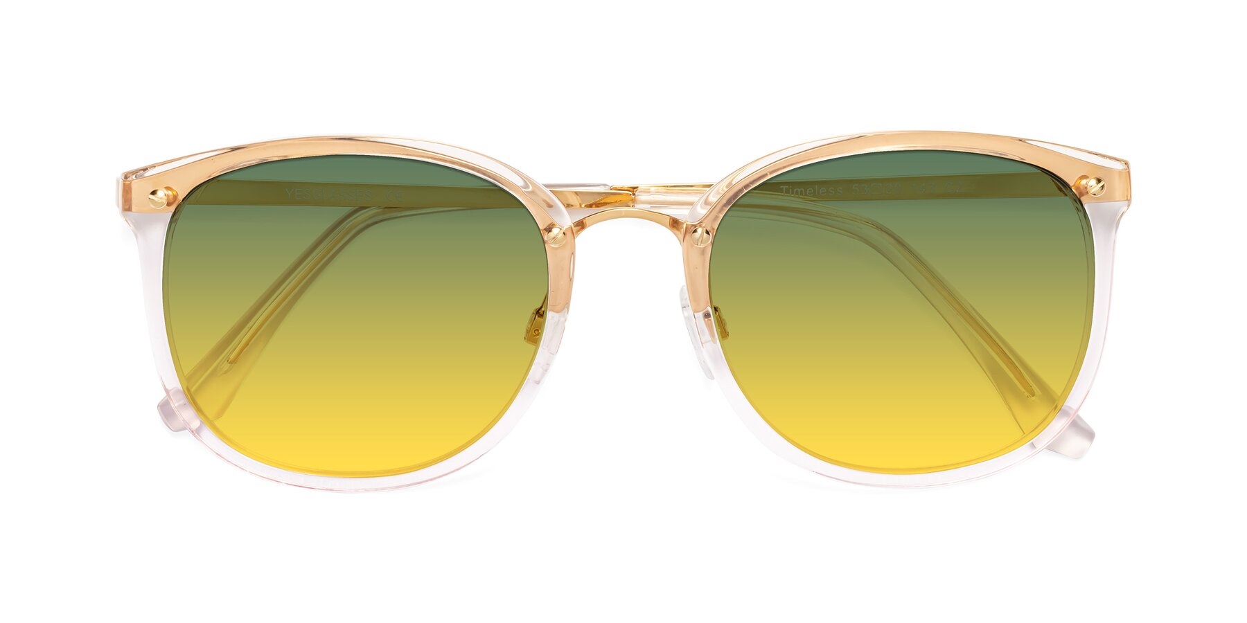Folded Front of Timeless in Transparent Pink with Green / Yellow Gradient Lenses