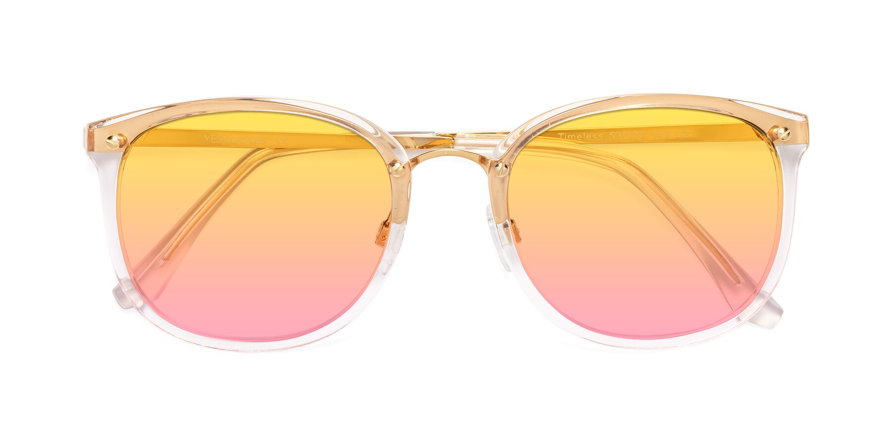 Folded Front of Timeless in Transparent Pink with Yellow / Pink Gradient Lenses