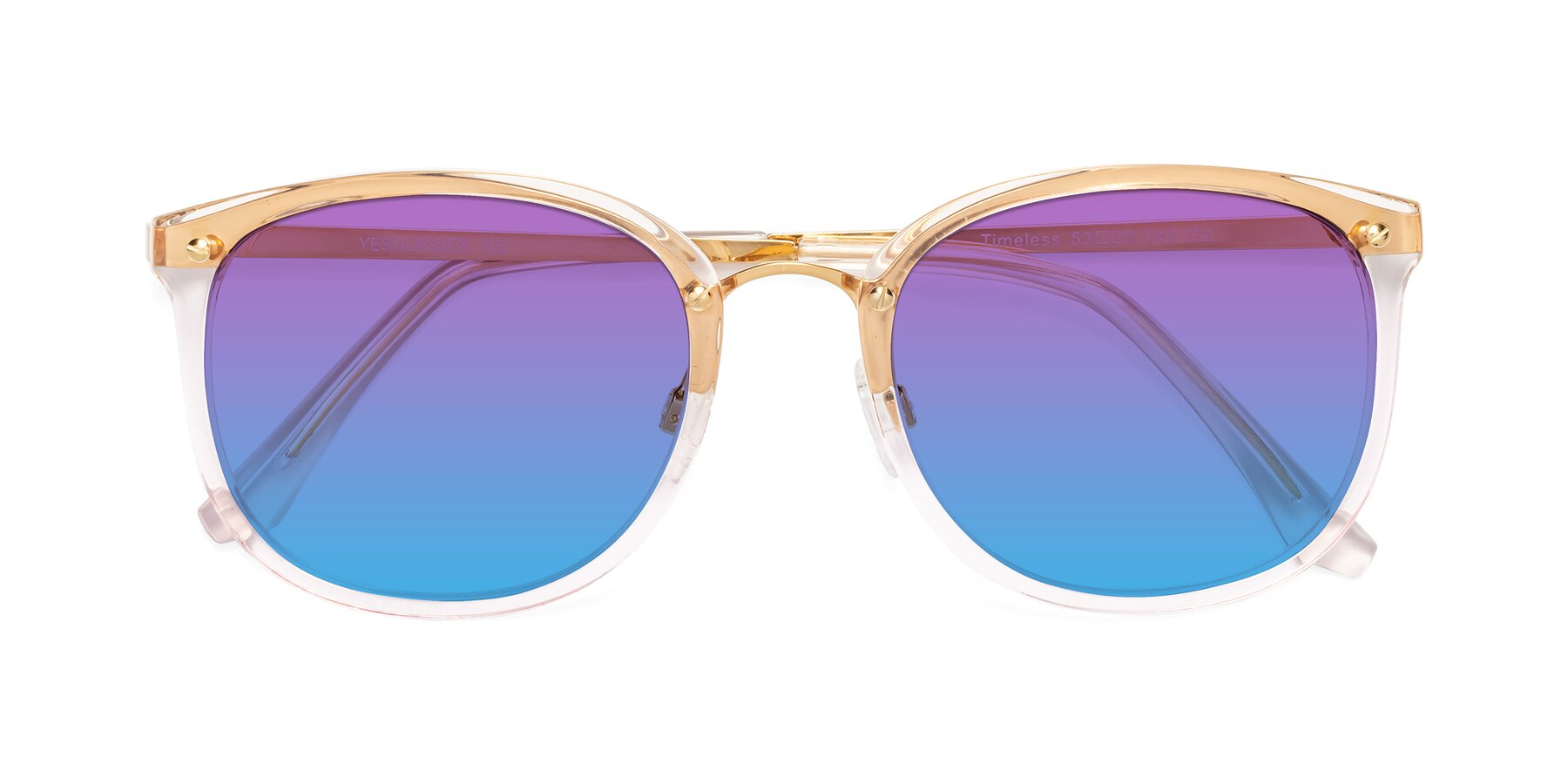 Folded Front of Timeless in Transparent Pink with Purple / Blue Gradient Lenses
