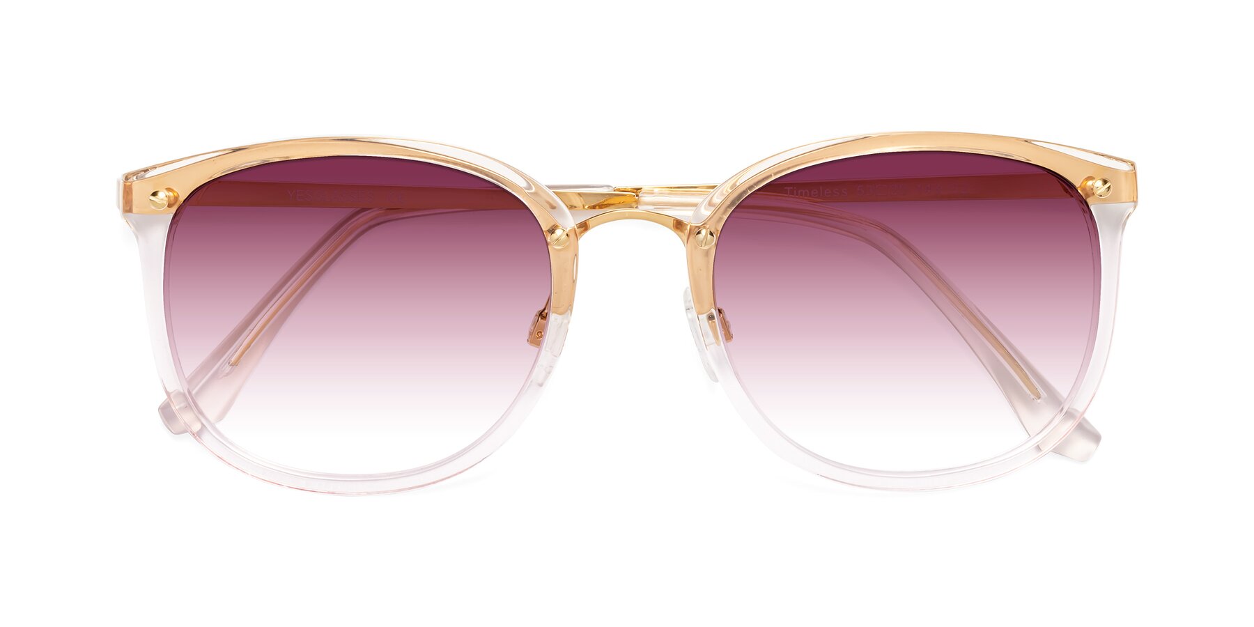 Folded Front of Timeless in Transparent Pink with Wine Gradient Lenses