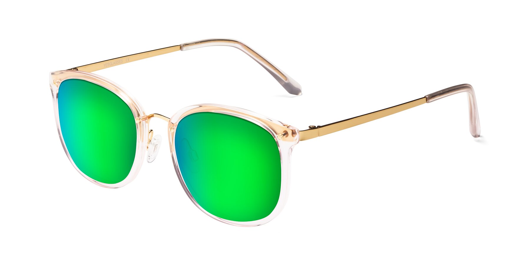 Angle of Timeless in Transparent Pink with Green Mirrored Lenses