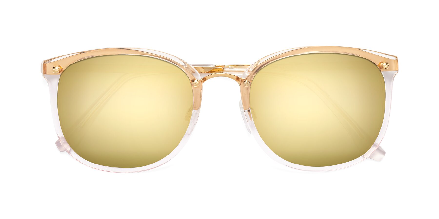 Folded Front of Timeless in Transparent Pink with Gold Mirrored Lenses
