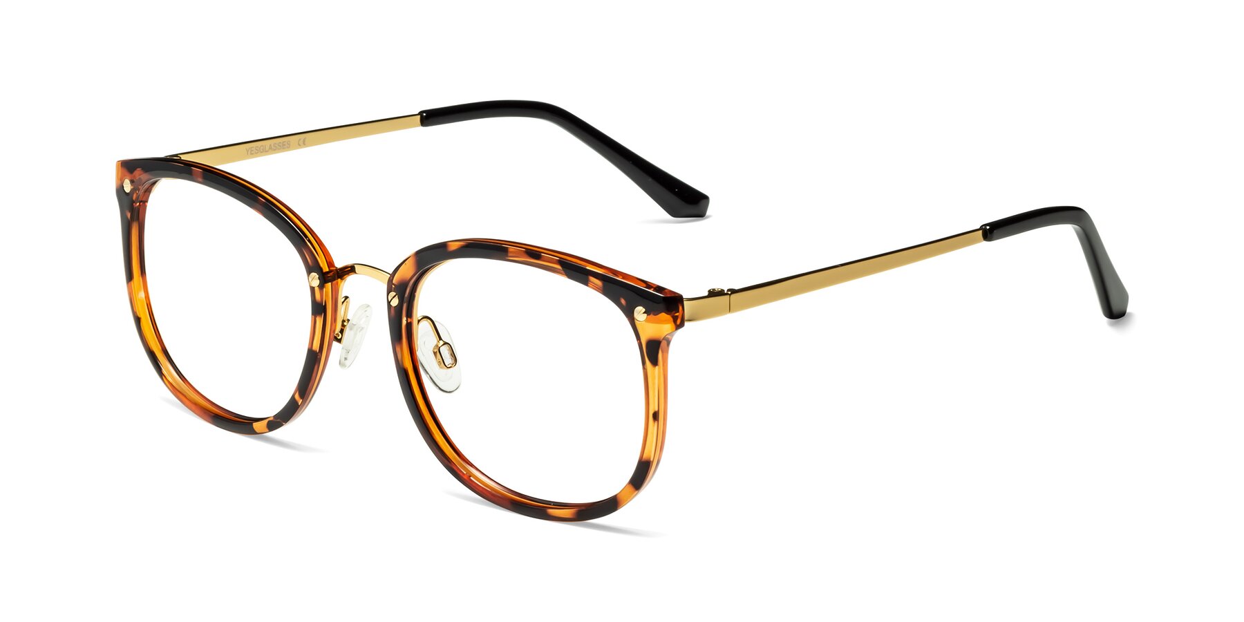 Angle of Timeless in Tortoise-Golden with Clear Eyeglass Lenses