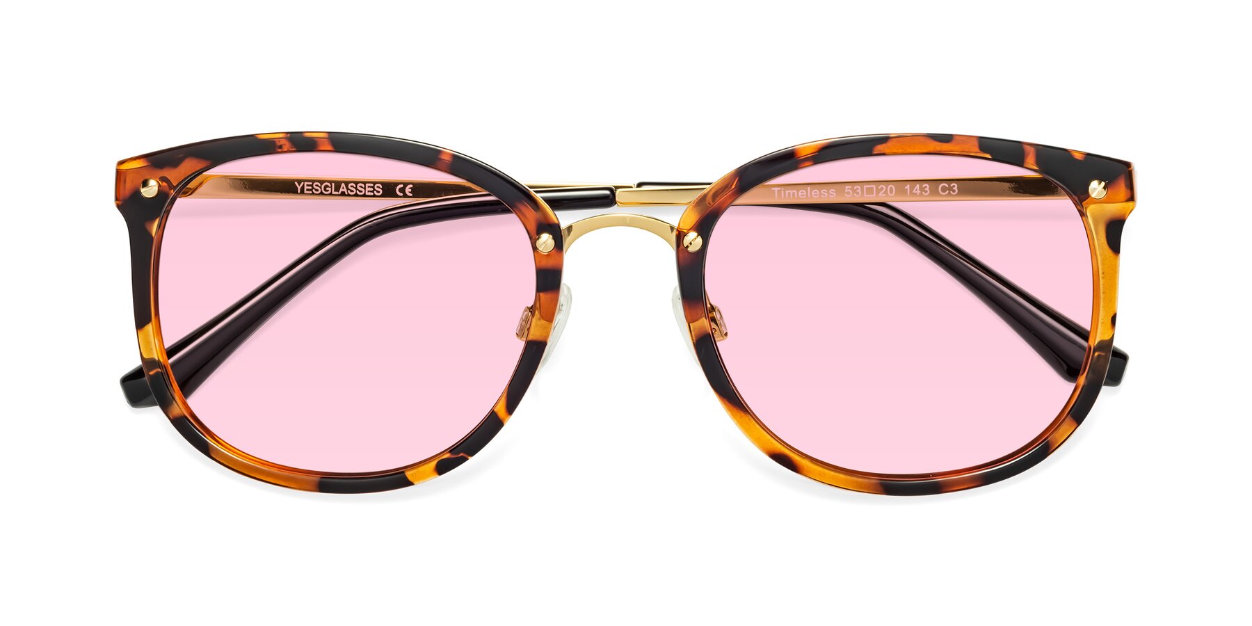 Folded Front of Timeless in Tortoise-Golden with Light Pink Tinted Lenses
