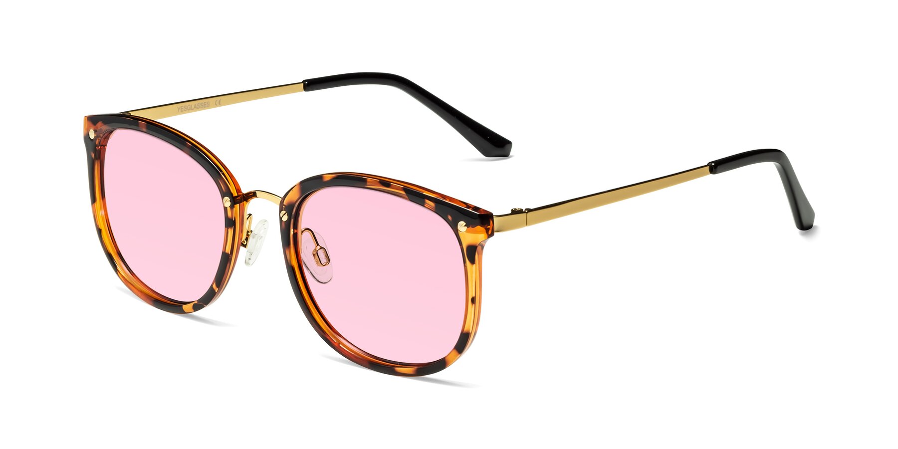 Angle of Timeless in Tortoise-Golden with Light Pink Tinted Lenses