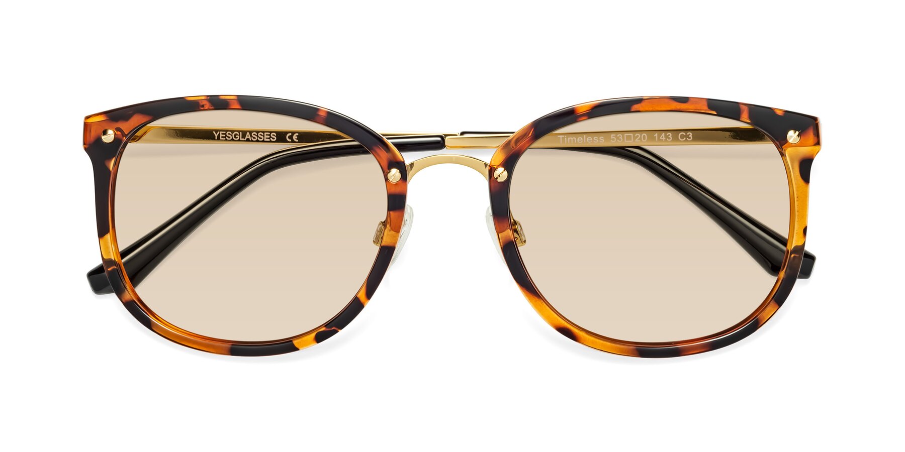 Folded Front of Timeless in Tortoise-Golden with Light Brown Tinted Lenses