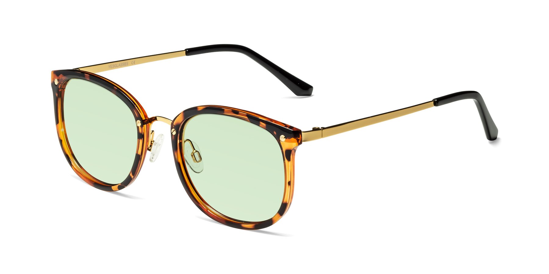 Angle of Timeless in Tortoise-Golden with Light Green Tinted Lenses