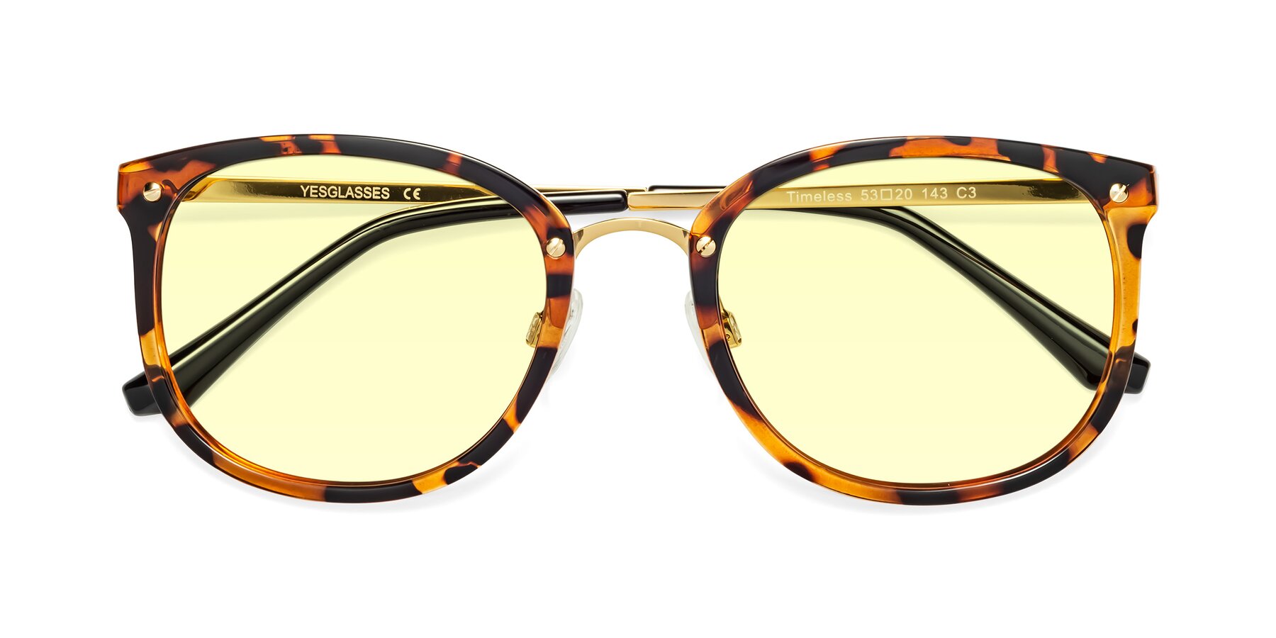 Folded Front of Timeless in Tortoise-Golden with Light Yellow Tinted Lenses