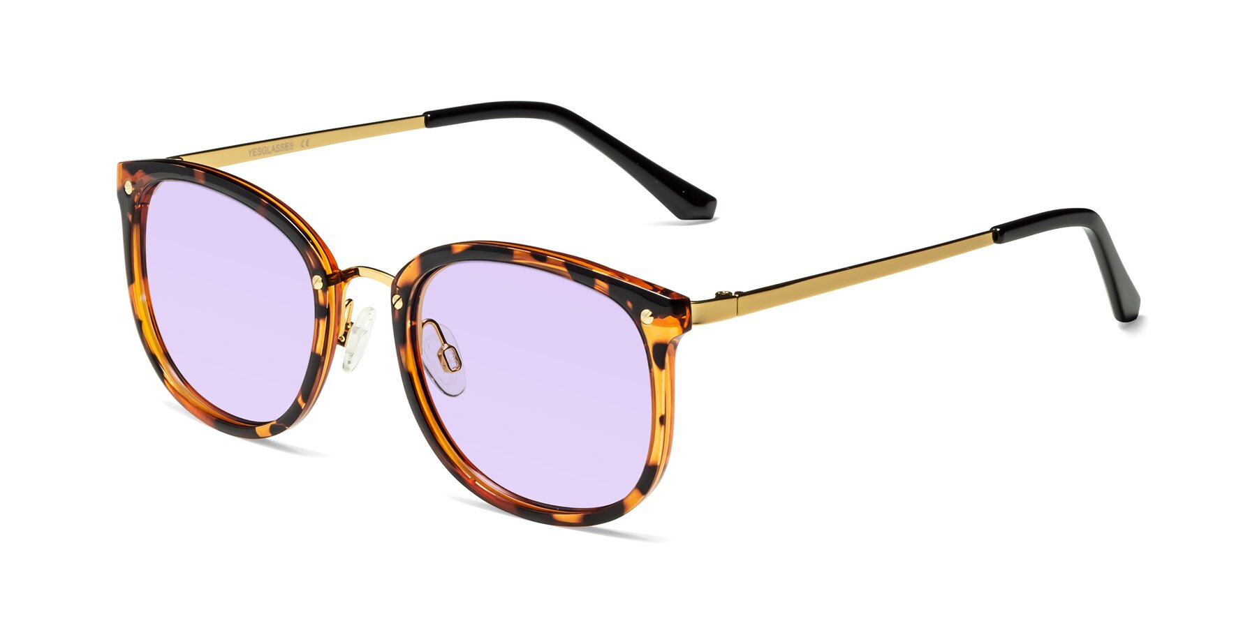 Angle of Timeless in Tortoise-Golden with Light Purple Tinted Lenses