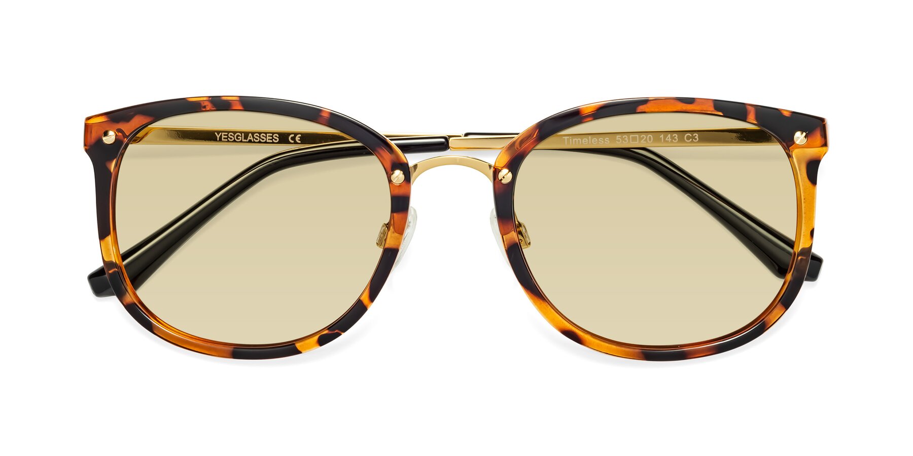 Folded Front of Timeless in Tortoise-Golden with Light Champagne Tinted Lenses