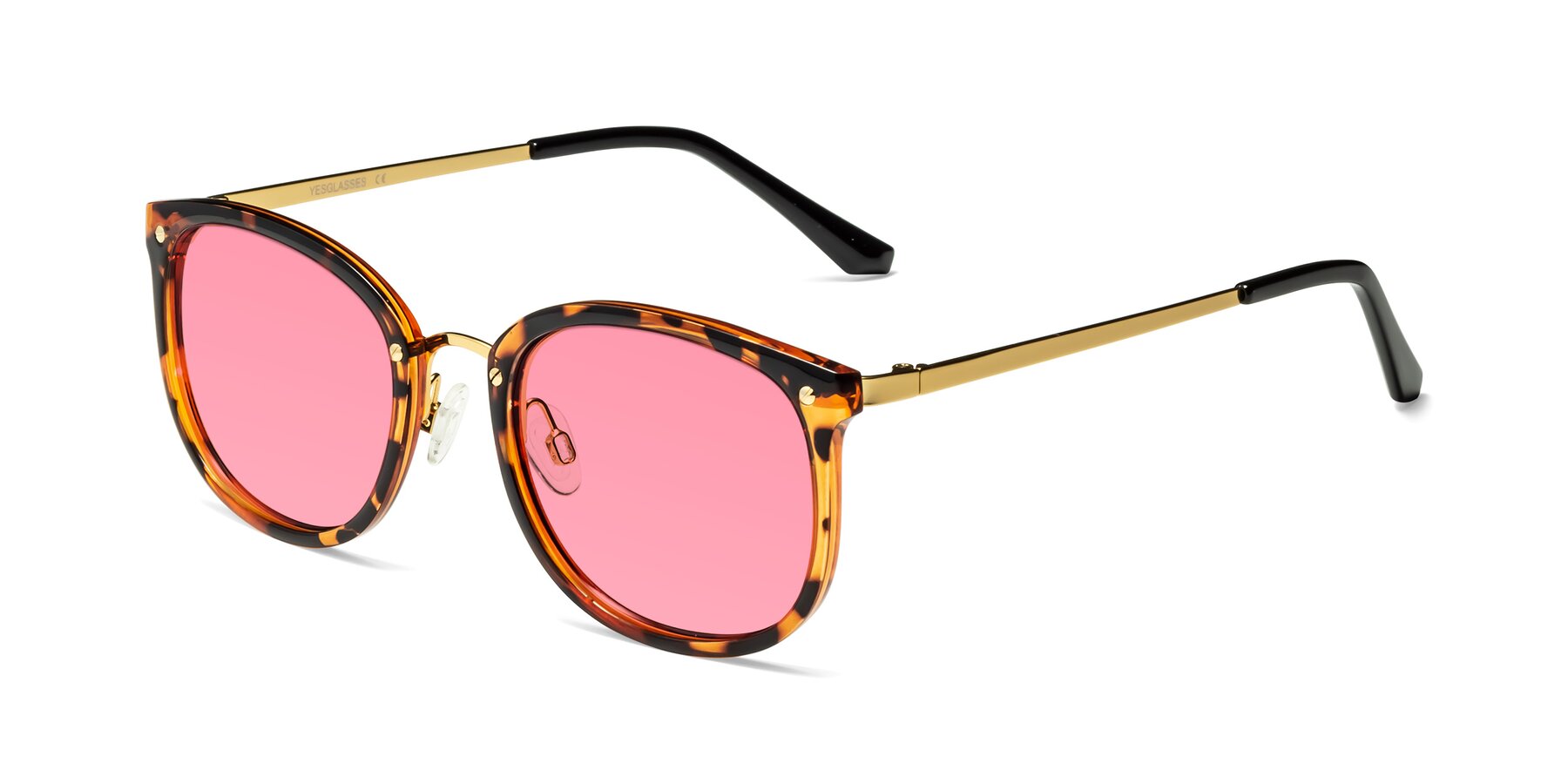 Angle of Timeless in Tortoise-Golden with Pink Tinted Lenses