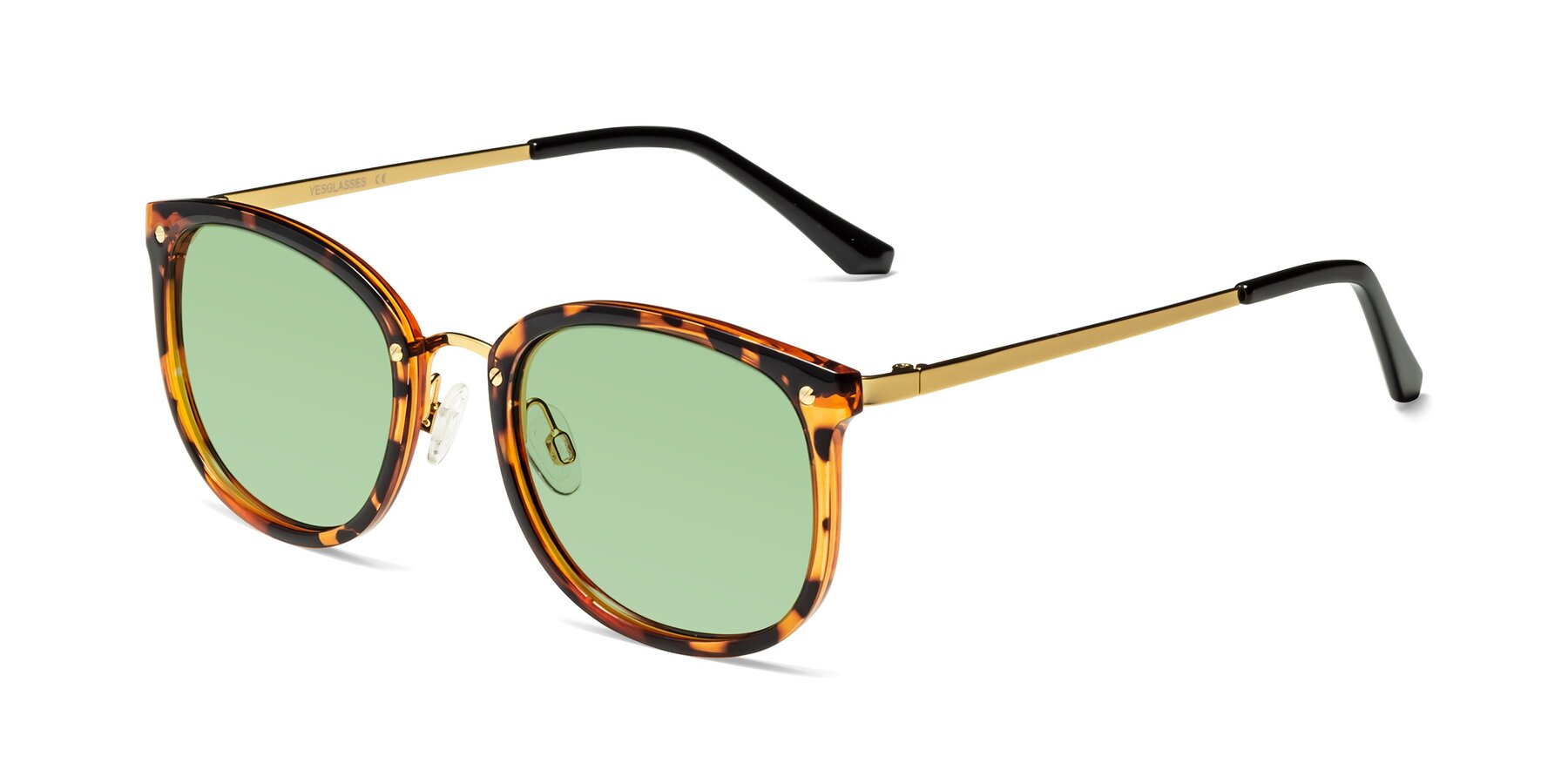 Angle of Timeless in Tortoise-Golden with Medium Green Tinted Lenses