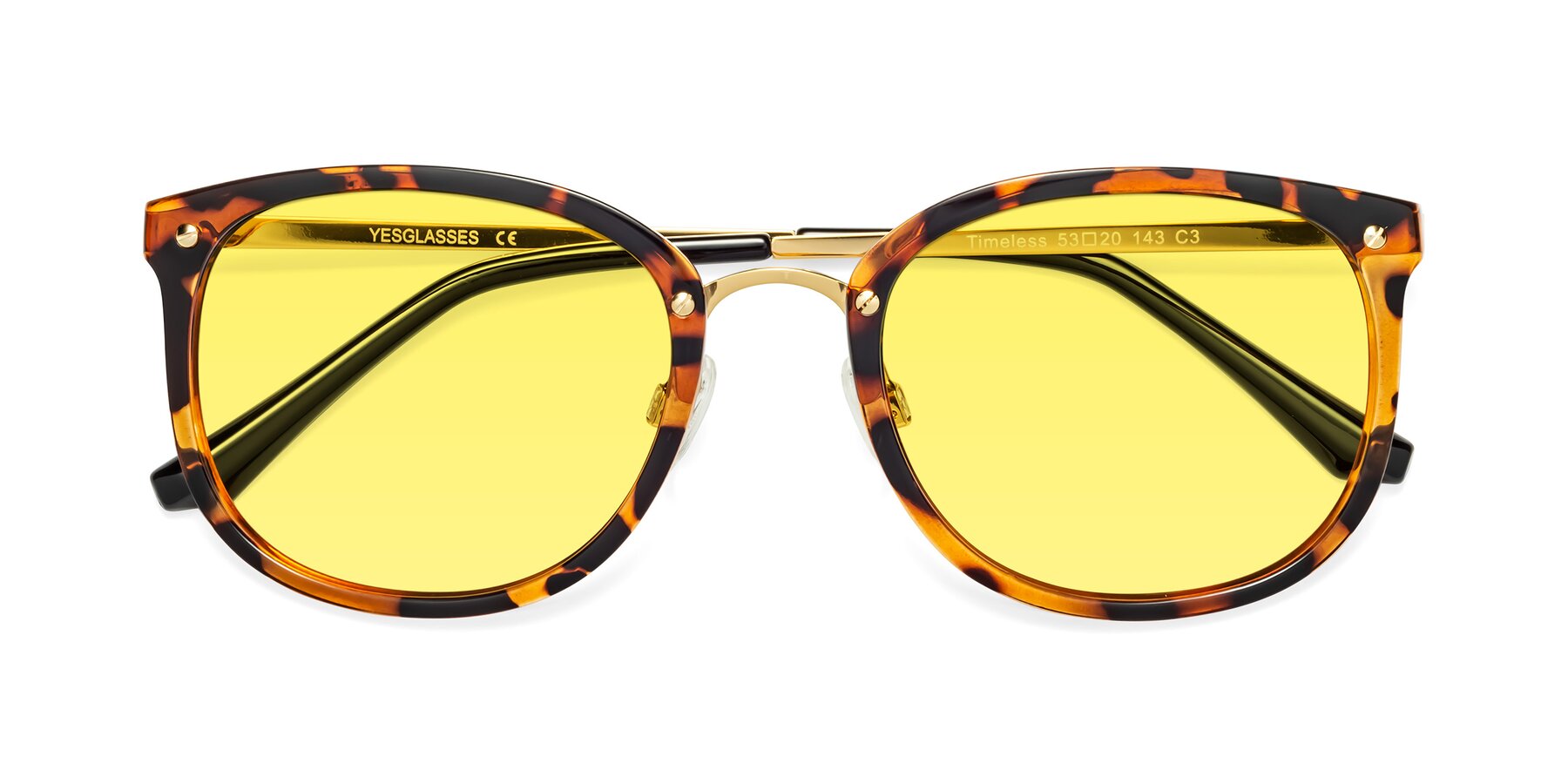 Folded Front of Timeless in Tortoise-Golden with Medium Yellow Tinted Lenses
