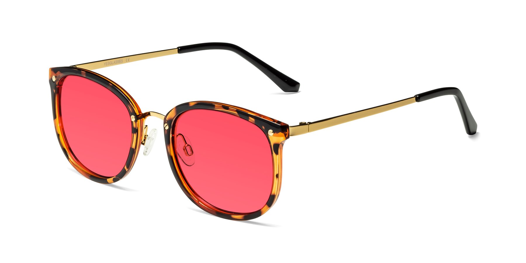 Angle of Timeless in Tortoise-Golden with Red Tinted Lenses