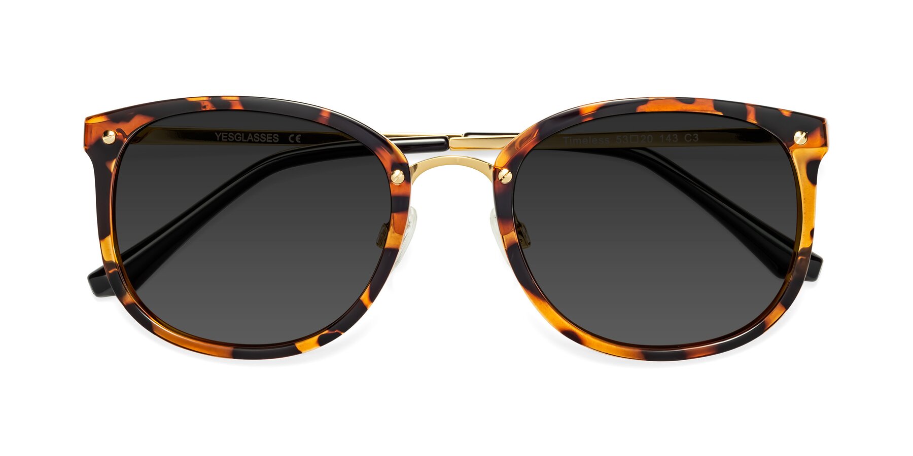Folded Front of Timeless in Tortoise-Golden with Gray Tinted Lenses