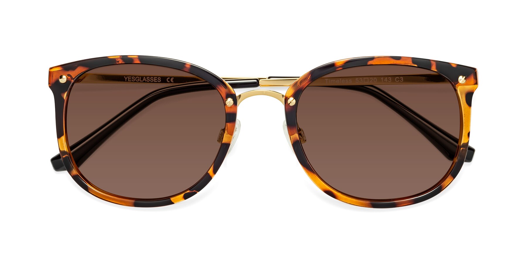 Folded Front of Timeless in Tortoise-Golden with Brown Tinted Lenses