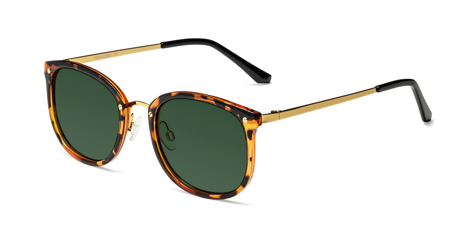 Angle of Timeless in Tortoise-Golden with Green Tinted Lenses