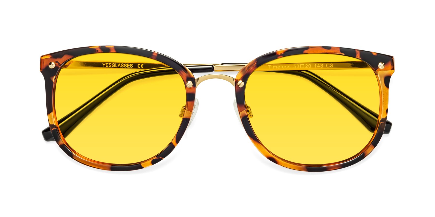 Folded Front of Timeless in Tortoise-Golden with Yellow Tinted Lenses