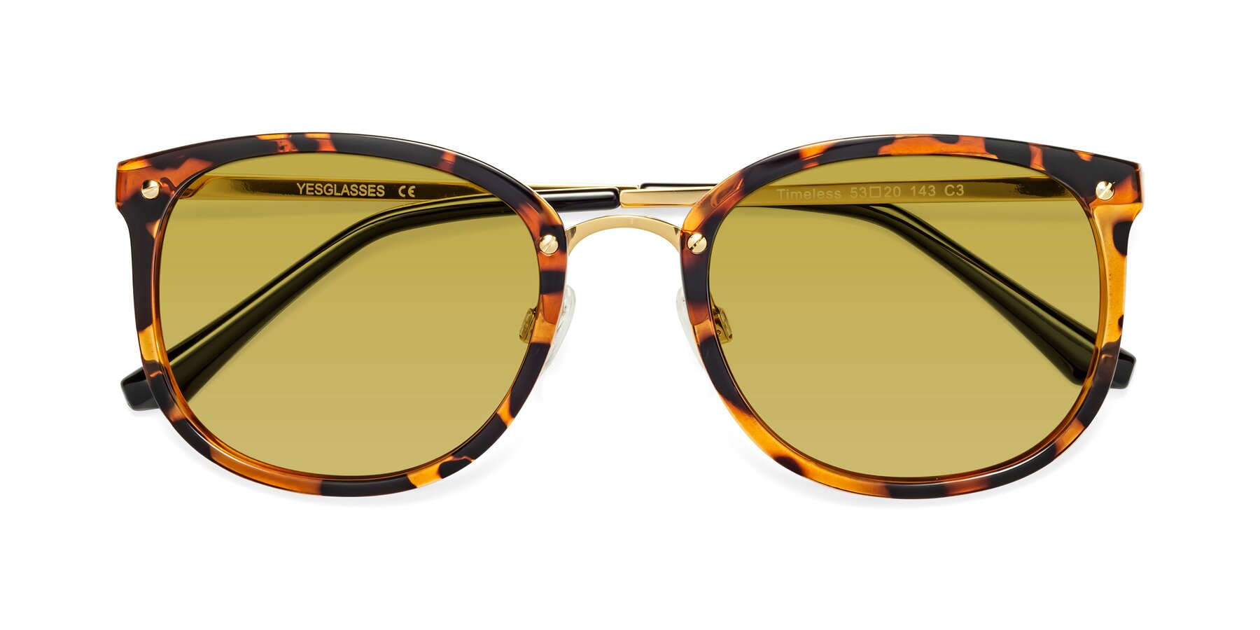 Folded Front of Timeless in Tortoise-Golden with Champagne Tinted Lenses