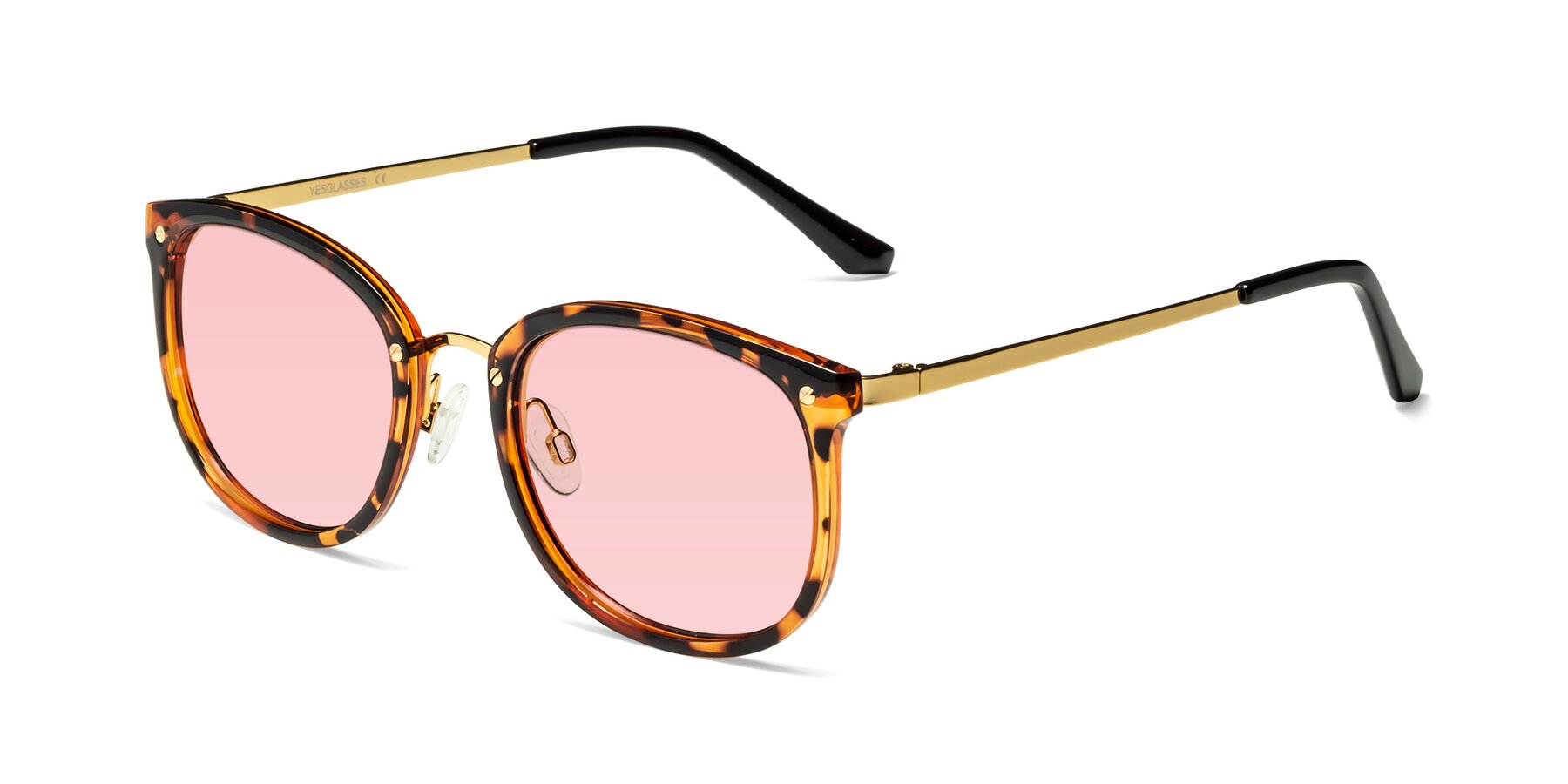 Angle of Timeless in Tortoise-Golden with Light Garnet Tinted Lenses