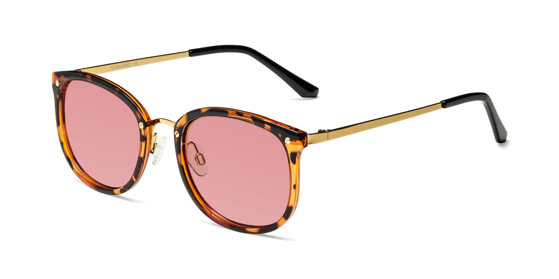 Angle of Timeless in Tortoise-Golden with Medium Garnet Tinted Lenses