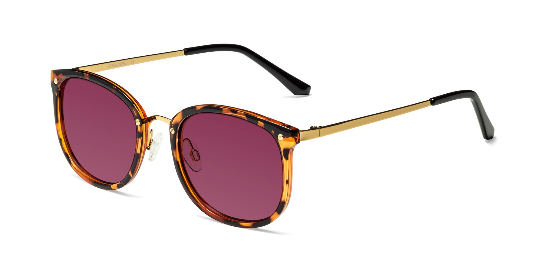 Angle of Timeless in Tortoise-Golden with Wine Tinted Lenses