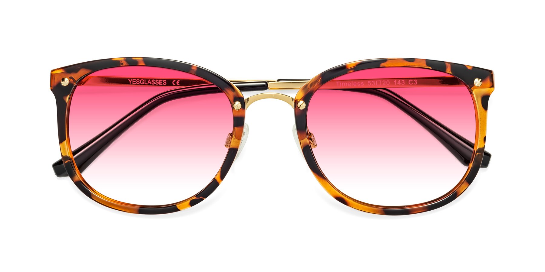 Folded Front of Timeless in Tortoise-Golden with Pink Gradient Lenses