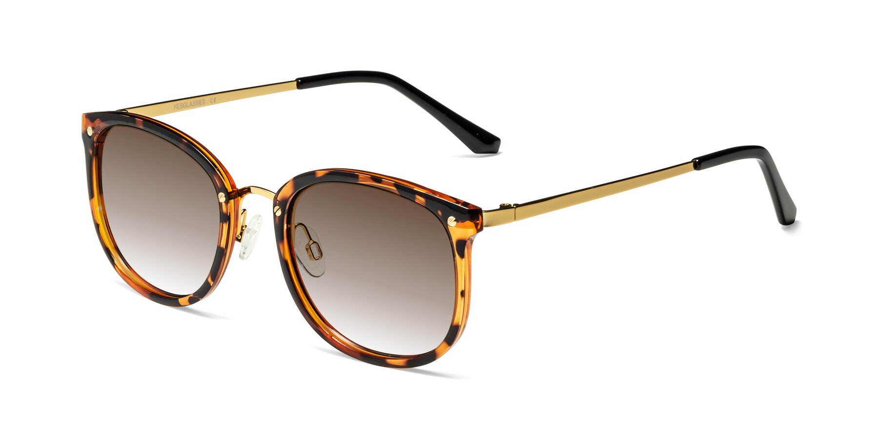 Angle of Timeless in Tortoise-Golden with Brown Gradient Lenses
