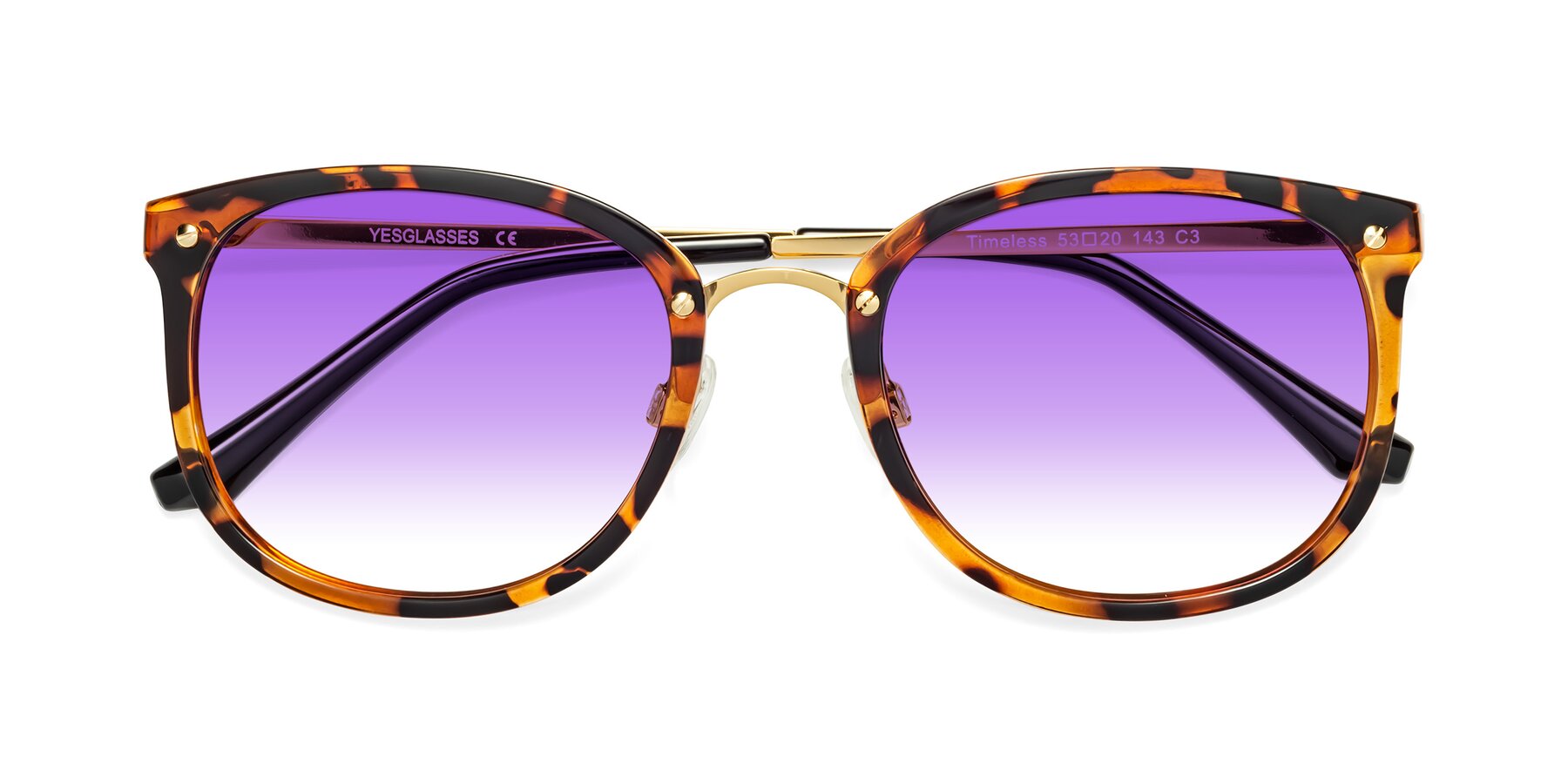 Folded Front of Timeless in Tortoise-Golden with Purple Gradient Lenses