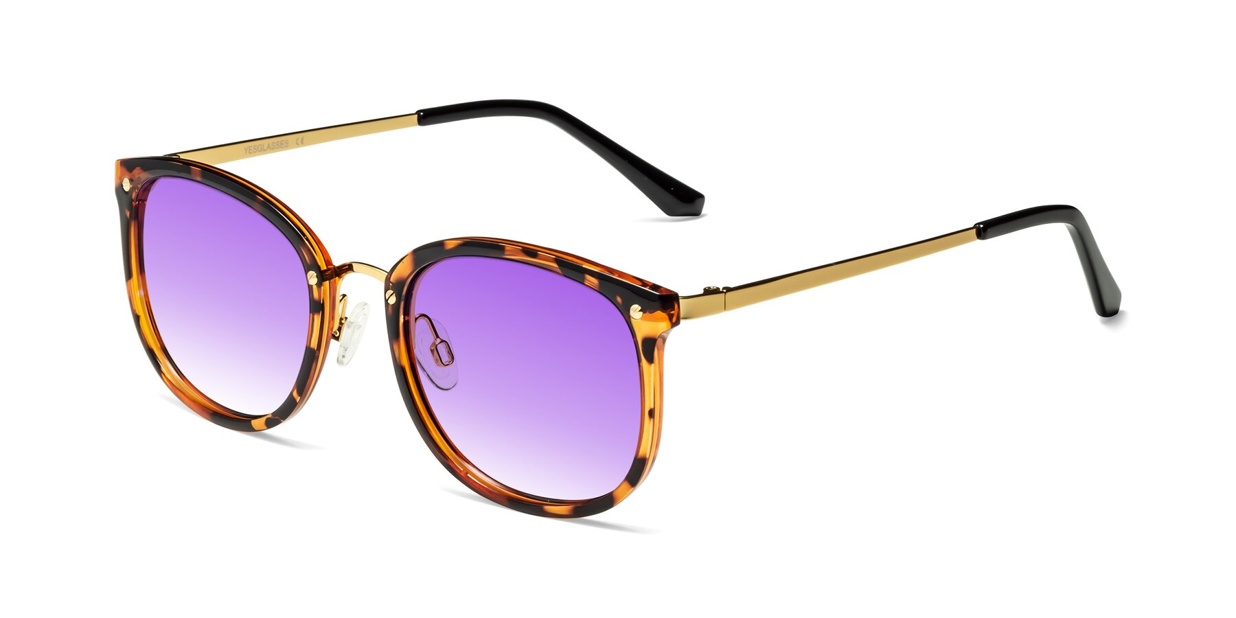 Angle of Timeless in Tortoise-Golden with Purple Gradient Lenses