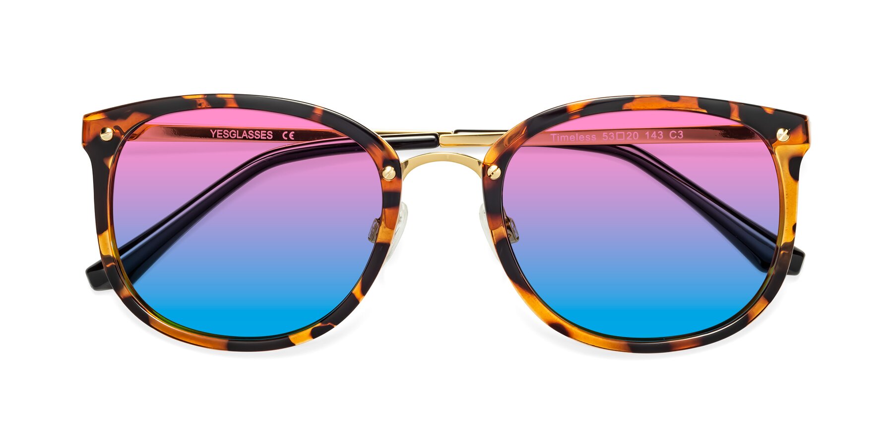 Folded Front of Timeless in Tortoise-Golden with Pink / Blue Gradient Lenses