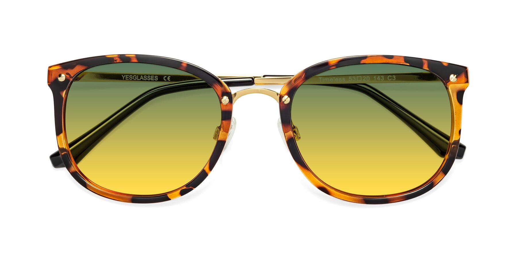Folded Front of Timeless in Tortoise-Golden with Green / Yellow Gradient Lenses
