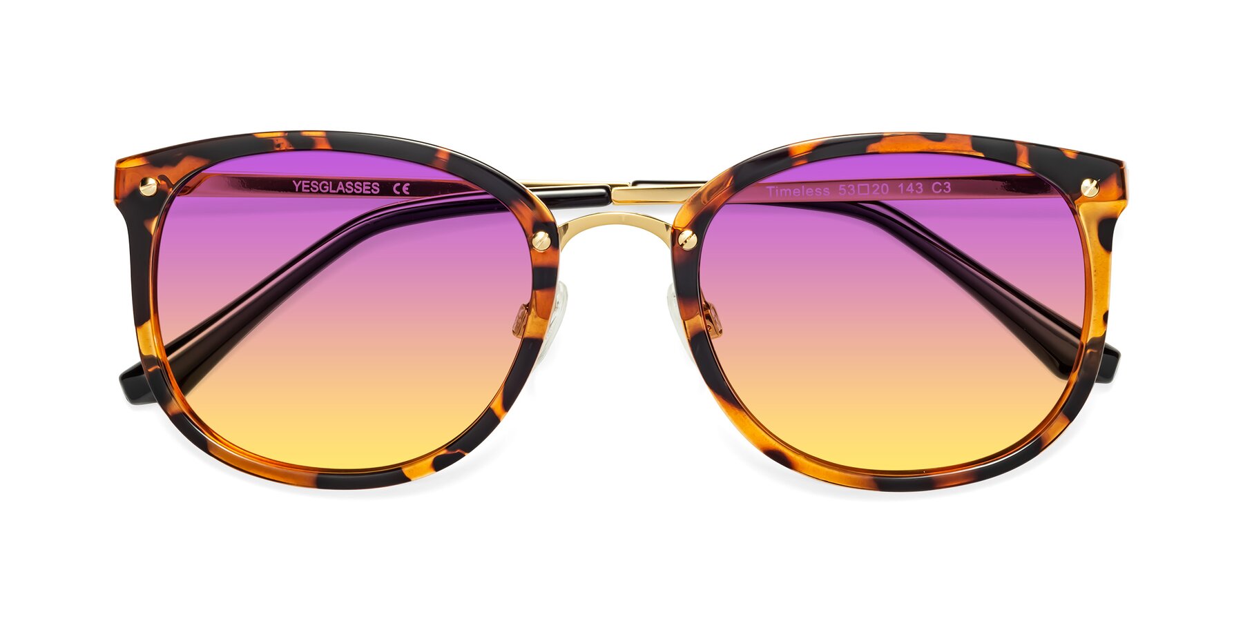 Folded Front of Timeless in Tortoise-Golden with Purple / Yellow Gradient Lenses