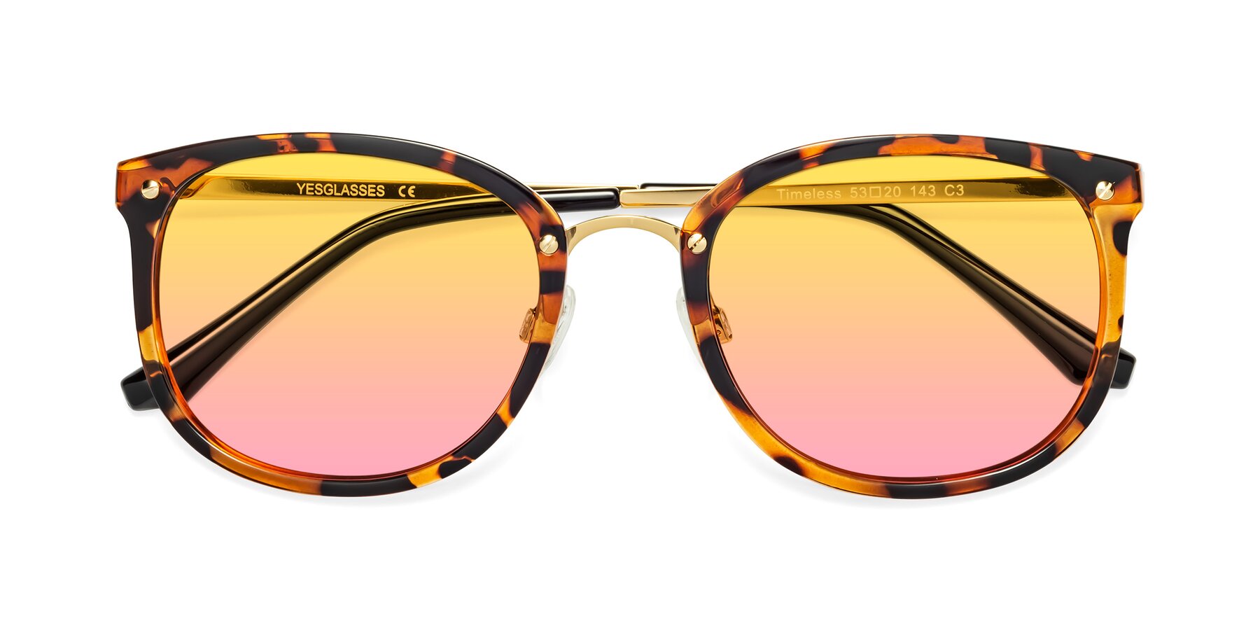Folded Front of Timeless in Tortoise-Golden with Yellow / Pink Gradient Lenses