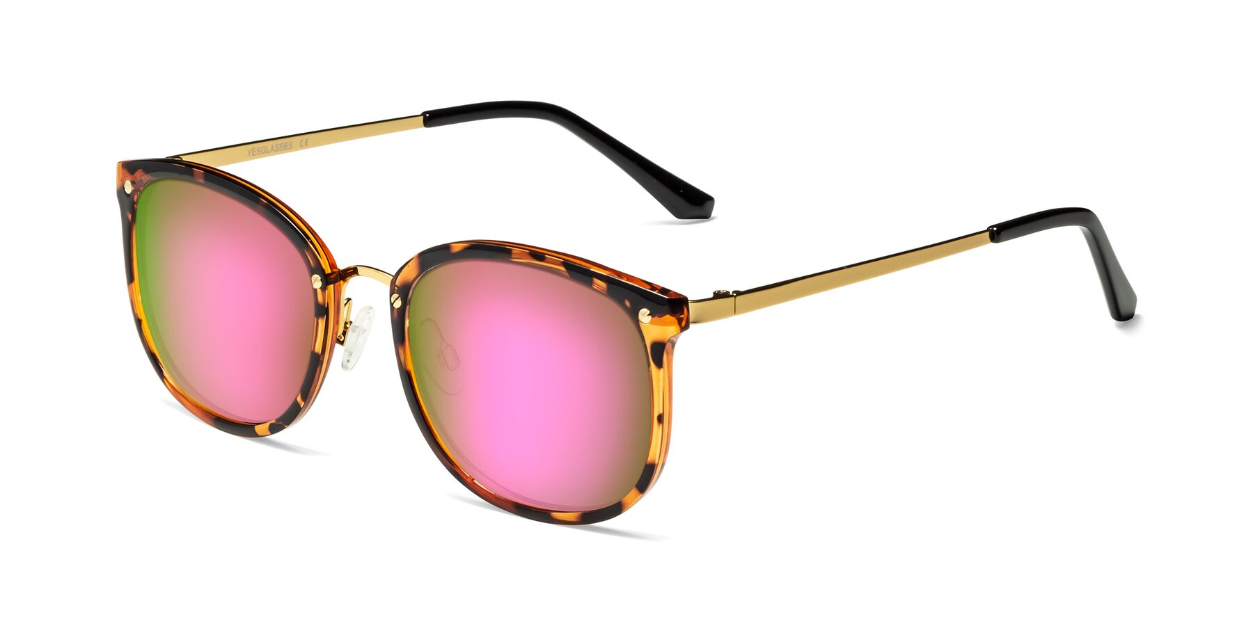 Angle of Timeless in Tortoise-Golden with Pink Mirrored Lenses