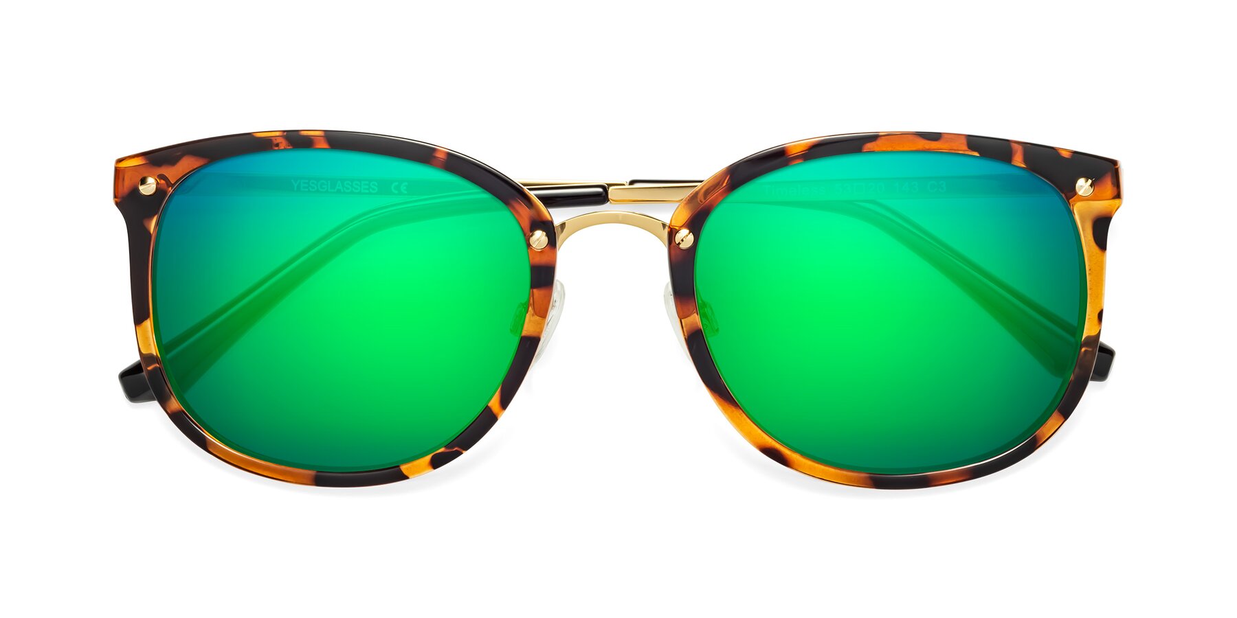 Folded Front of Timeless in Tortoise-Golden with Green Mirrored Lenses