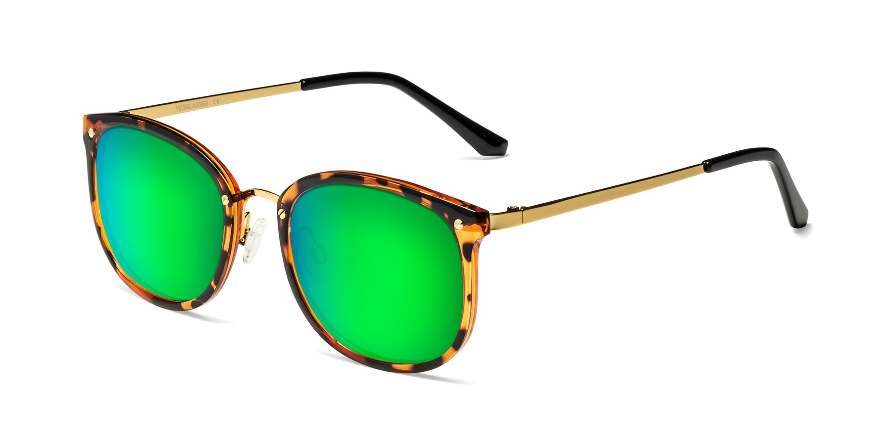 Angle of Timeless in Tortoise-Golden with Green Mirrored Lenses