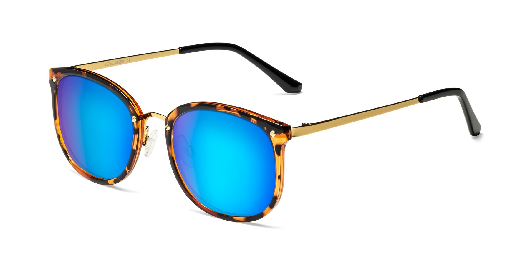 Angle of Timeless in Tortoise-Golden with Blue Mirrored Lenses